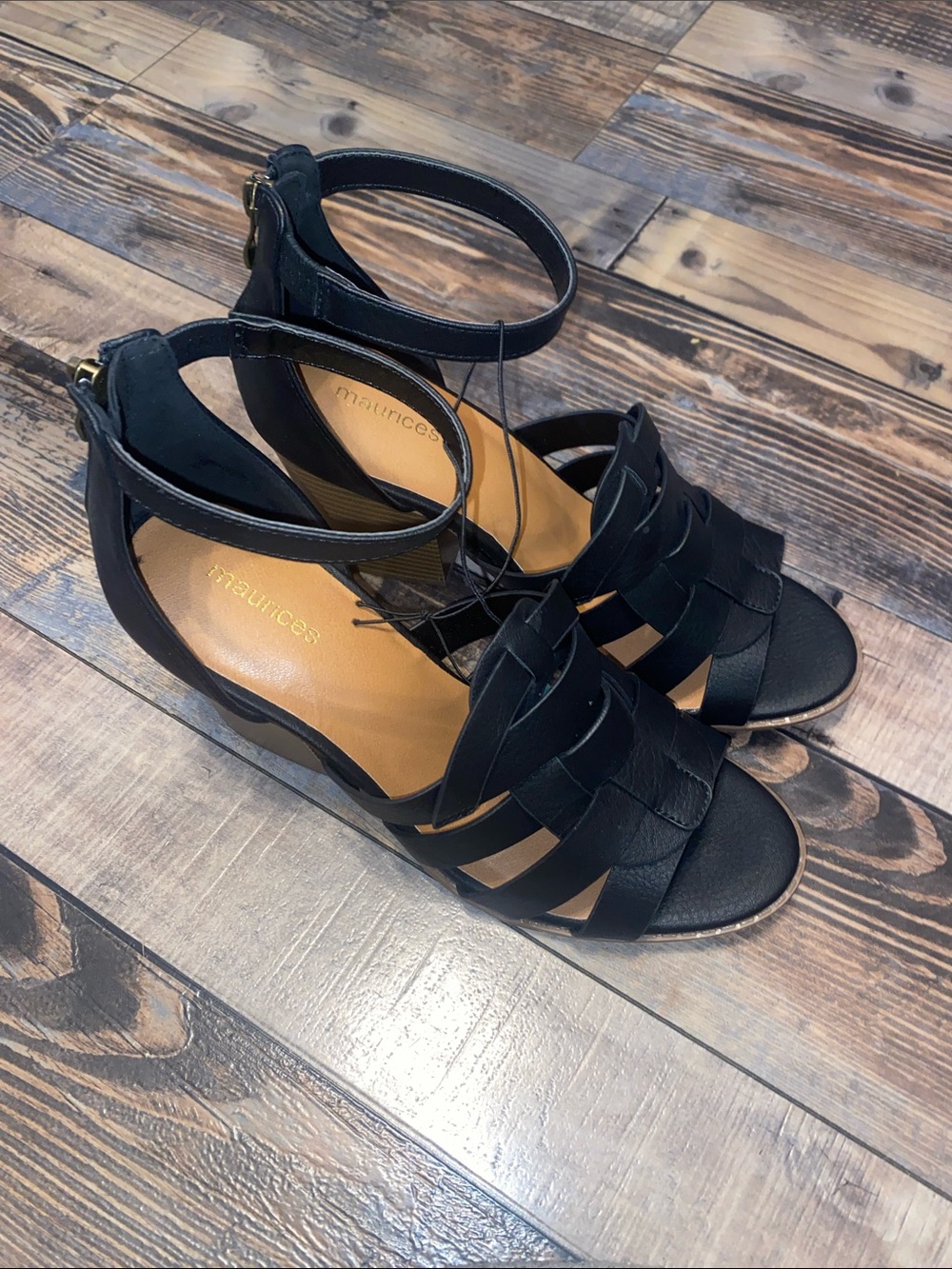 Maurices Black Strappy Wedge Sandals